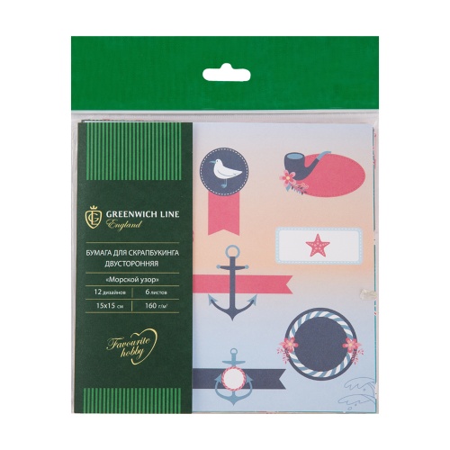 Набор для творчества Greenwich Line БС_22869 Бумага для скрапбукинга Морской узор 6л. "Дава"