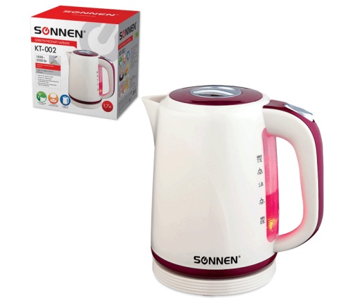 Чайник Sonnen KT-002 451711 1,7 л, 2200 Вт, закрытый нагревательный элемент, бежевый/красный "Дава"