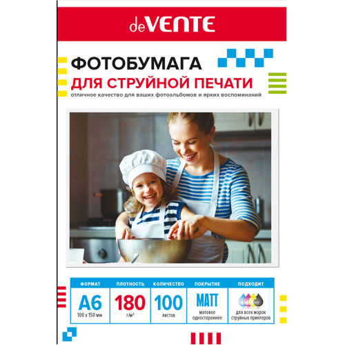 Фотобумага deVENTE 2042413 для струйной печати А6/180г/100л матовая односторонняя "Дава"