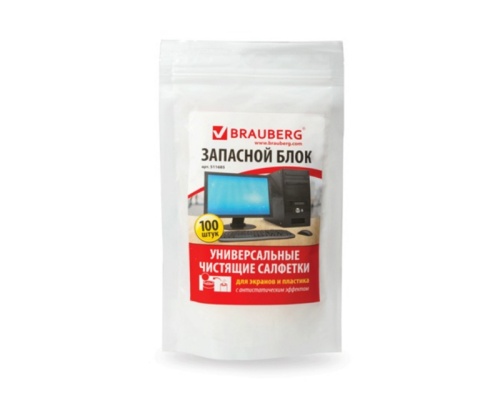 Салфетки д/чистки экранов и пластика 100шт Brauberg 511685 "Дава"