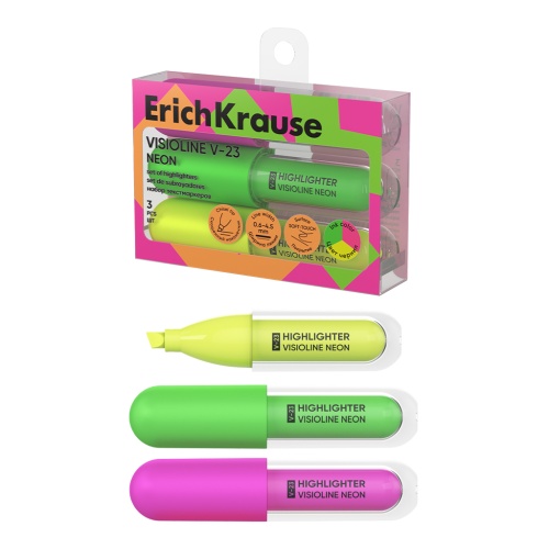 Текстмаркер 3шт.уп. ErichKrause V-23 63553 Neon "Дава"