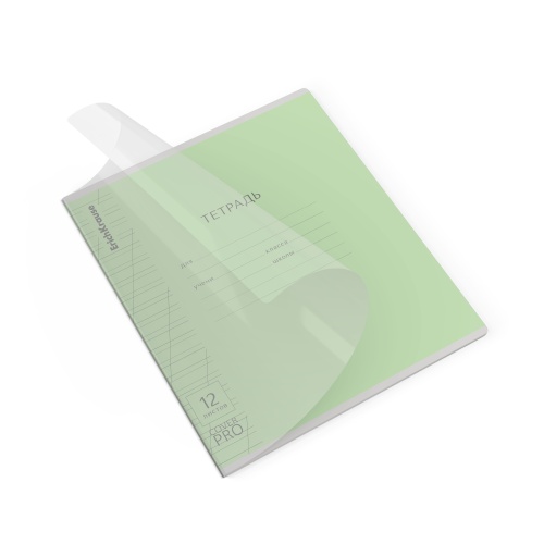 Тетрадь 12л. лин. косая 012015254-62180 Классика CoverPrо, зеленая, с пластиковой обложкой "Дава"