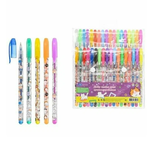 Набор гелевых ручек 36цв. Basir MC-6542-36 Коты 12- неоновые, 12-пастельные, 12-с блестками "Дава"