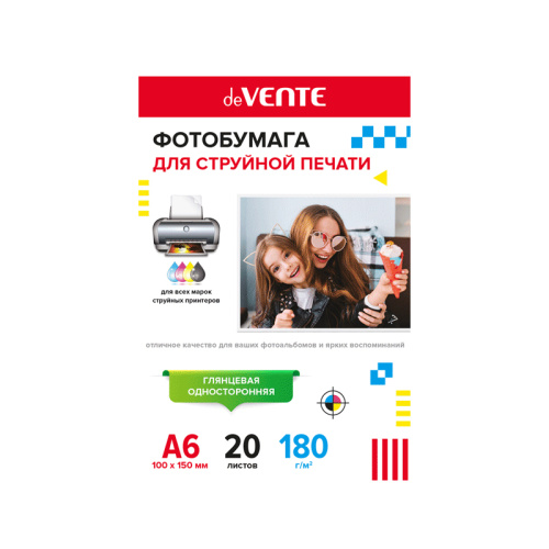 Фотобумага deVENTE 2042902 для струйной печати А6/180г/20л глянцевая односторонняя "Дава"