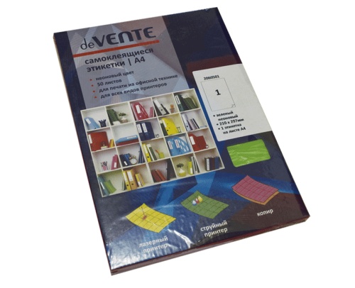 Этикетка самоклеящаяся deVENTE А4 неделенная 2060501 неон зеленая "Дава"