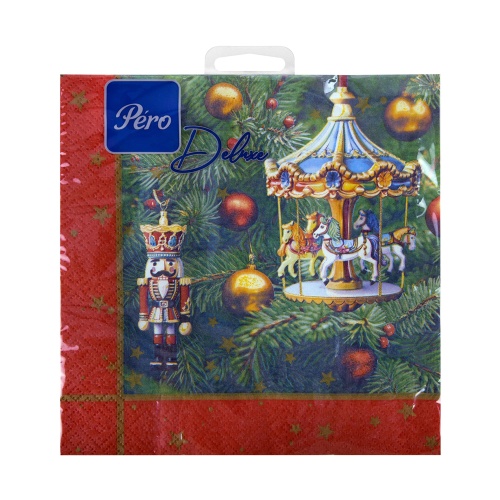 Салфетки бумажные 33*33*20шт GrandPero Delux Новогодняя карусель 3-х слойная "Дава"