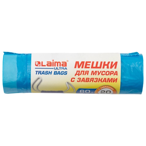 Мешки для мусора  60л 20шт.упак 60см*70см LAIMA Ultra 18мкм, ПНД 607692 с завязками "Дава"