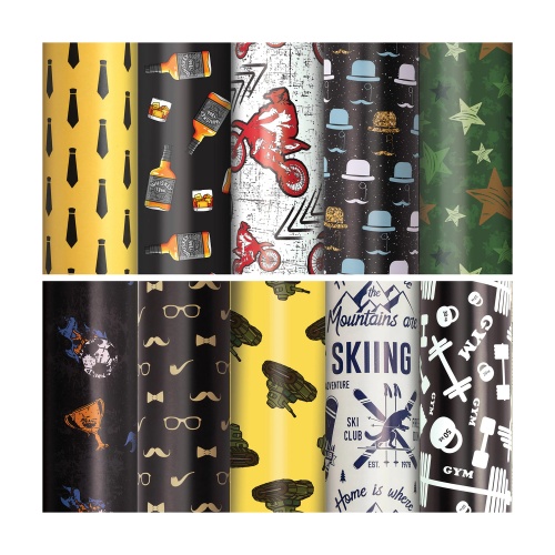 Бумага упаковочная 100*70см Золотая Сказка 591914 For Men 10 дизайнов ассорти "Дава"