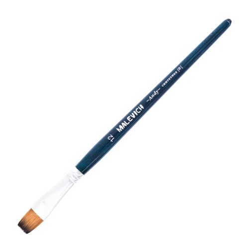 Кисть синтетика №12 плоская Малевичъ Andy ручка - 14 см "Дава"