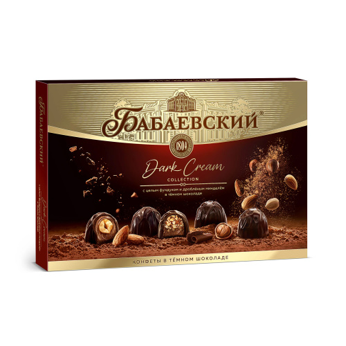 Конфеты шоколадные Бабаевский Dark Cream Collection с цельным фундуком и дробленым, 200 г "Дава"