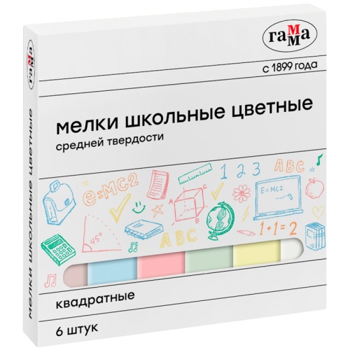 Мелки цветные 6шт Гамма 30320212, средней твердости, квадратные "Дава"