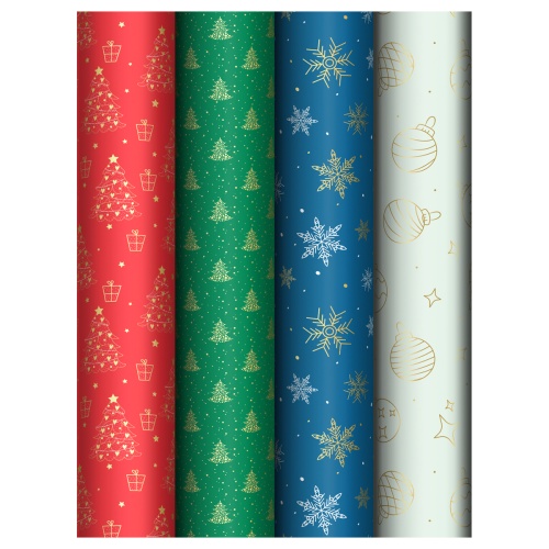 Бумага упаковочная 100*70см MESHU MS_66835 Winter pattern, ассорти, 4 дизайна "Дава"