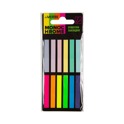 Закладки самоклеящиеся 45*6мм 12цв*20л deVENTE 2011465 неон+пастель пластик "Дава"