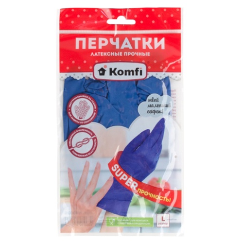 Перчатки латексные прочные Komfi, HB003G, L "Дава"