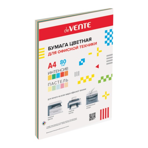 Бумага цветная deVENTE А4/30л/75г интенс. 5 цв., паст. 5цв 2072423 "Дава"
