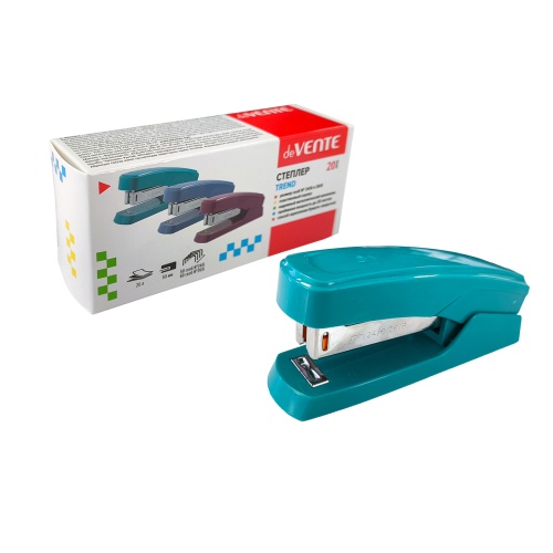 Степлер №24/6, 26/6 deVENTE 4142508 Trend до 20 листов, изумрудно-бирюзовый "Дава"