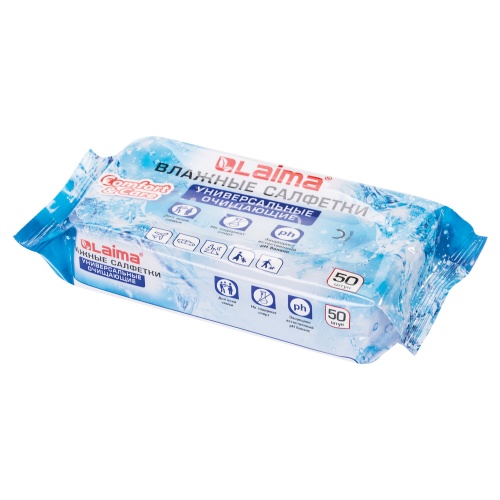 Салфетки влажные  50 шт LAIMA 125960 универсальные очищающие для всей семьи "Дава"