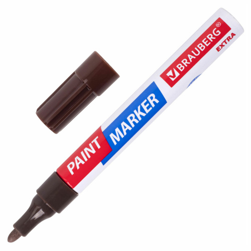 Маркер-краска лаковый (paint marker) 4 мм, КОРИЧНЕВЫЙ, НИТРО-ОСНОВА, BRAUBERG Extra "Дава"