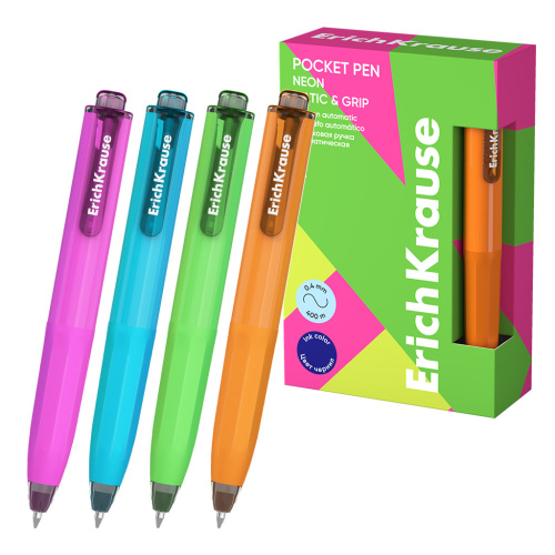Ручка шариковая ErichKrause автомат Poсket Pen 63686 Matic&Grip Неон 0,5мм, синяя "Дава"