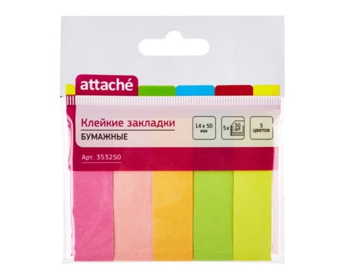 Закладки самоклеящиеся 50*14мм 5цв*50л Attache 353250 бумажные неон "Дава"