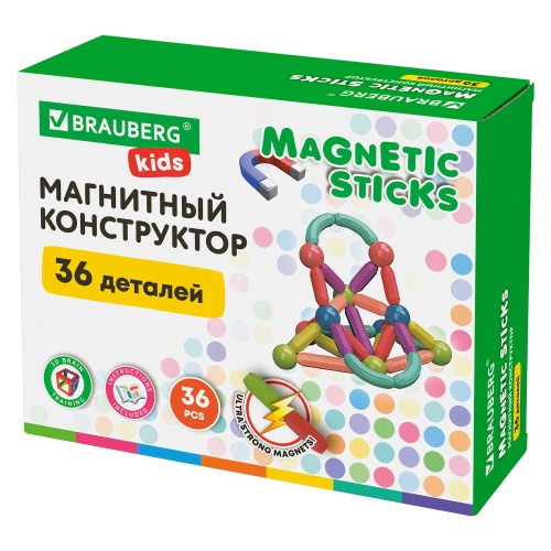 Конструктор магнитный 36 деталей Brauberg Kids 665721 Magnetic Sticks "Дава"
