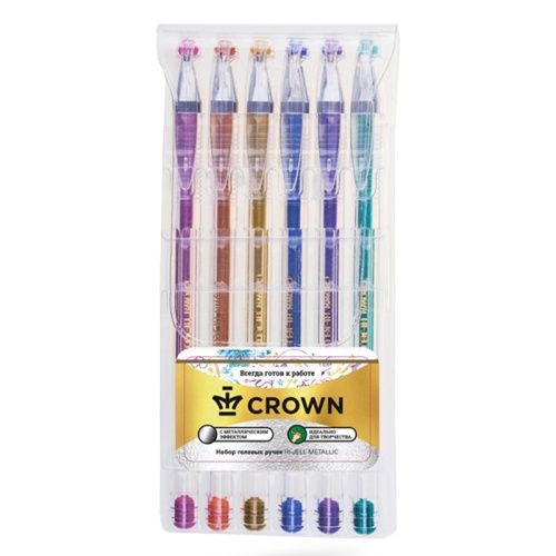 Набор гелевых ручек  6цв. Crown HJR-500GSM/6, металлик "Дава"