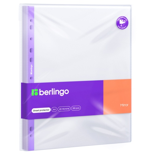 Файлы с перфорацией А4 Berlingo SPm_A4040 Mirror 40мкм, глянец, ШТУЧНО "Дава"