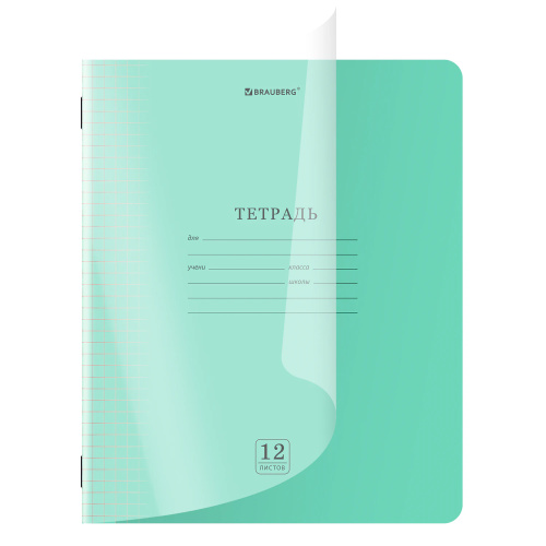 Тетрадь 12л. кл. 405019 Brauberg Smart Cover, зеленая А5, с пластиковой обложкой "Дава"