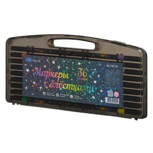 Маркеры для скетчинга набор 36шт/уп 1-5 мм Basir MC-7742-36 с блестками "Дава"
